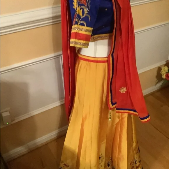 Vibrant Blue and Yellow Embroidered Lehenga Choli - Picture 8 of 12